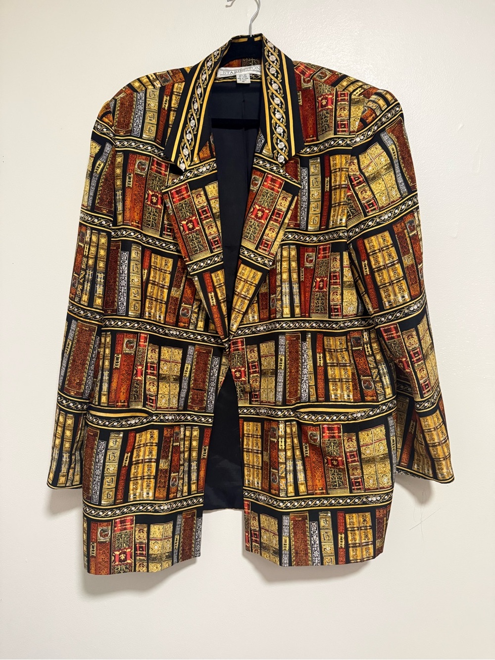 Vintage Silk Patterned Bookprint Blazer Jacket - Multi